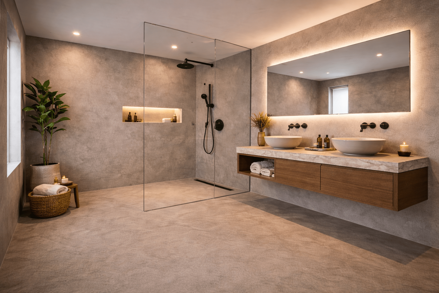 Exklusives Spa-Badezimmer mit natürlicher Eleganz - Mikrozement